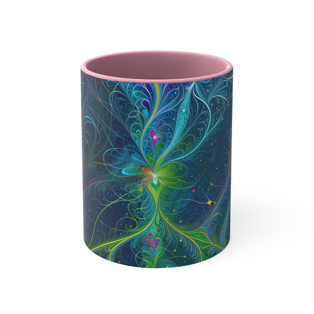 Vibrant Fractal Blossom - Accent Coffee Mug - Mug - g(0D·IO) - Pink - 11oz -