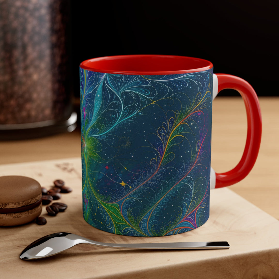 Vibrant Fractal Blossom - Accent Coffee Mug - Mug - g(0D·IO) - Pink - 11oz -