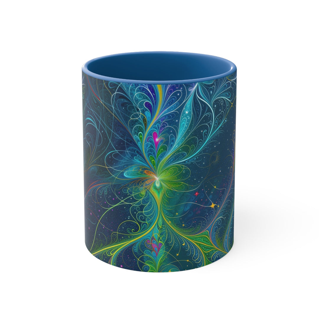 Vibrant Fractal Blossom - Accent Coffee Mug - Mug - g(0D·IO) - Blue - 11oz -