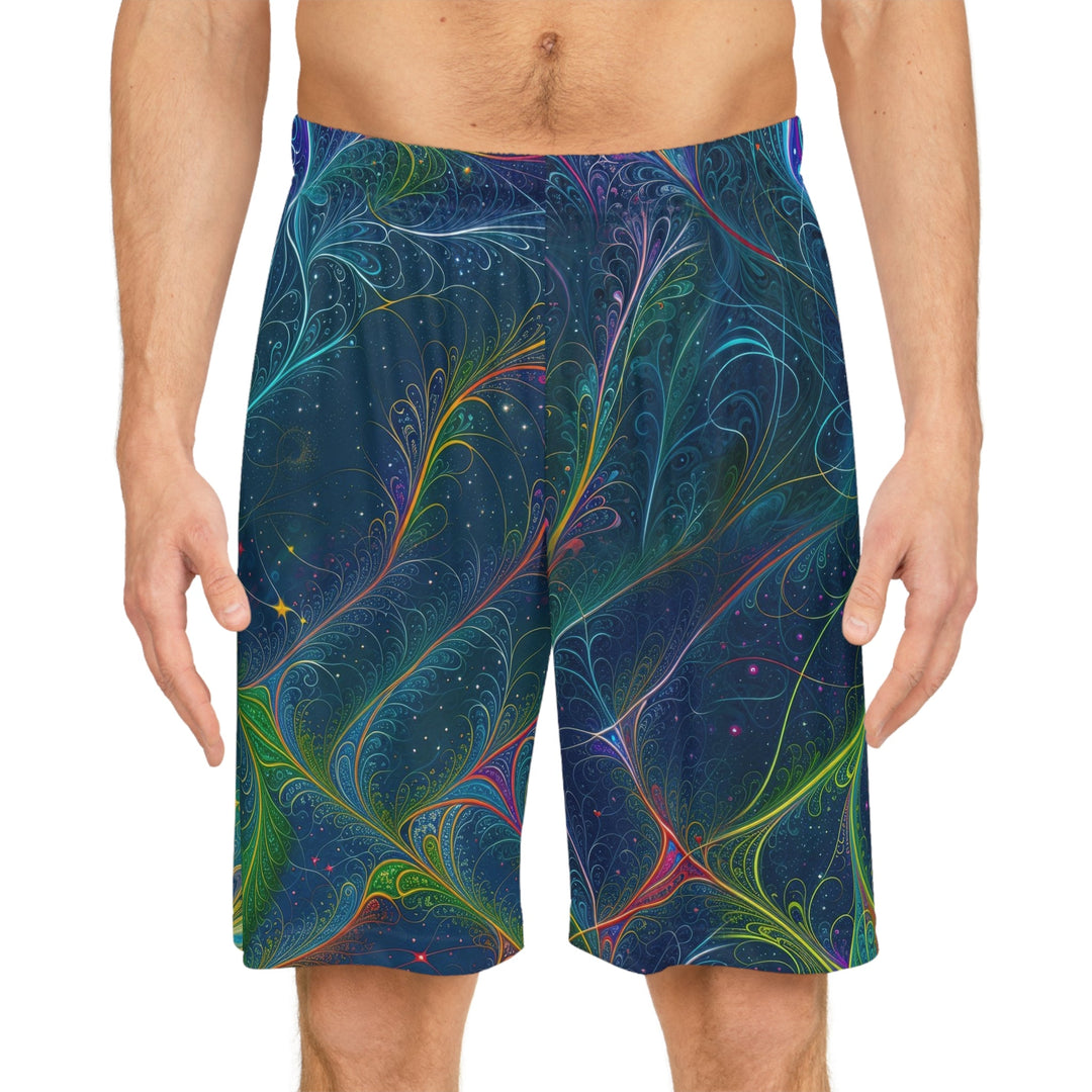 Vibrant Fractal Blossom - AOP Basketball Shorts - All Over Prints - g(0D·IO) - Seam thread color automatically matched to design - S -