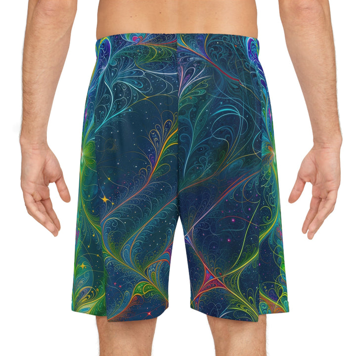 Vibrant Fractal Blossom - AOP Basketball Shorts - All Over Prints - g(0D·IO) - Seam thread color automatically matched to design - S -