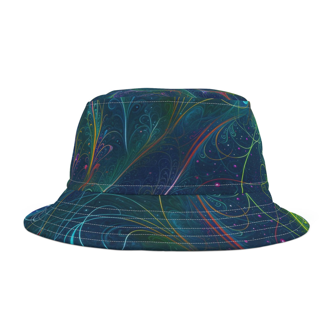 Vibrant Fractal Blossom - Bucket Hat - Hats - g(0D·IO) - Large - White stitching -