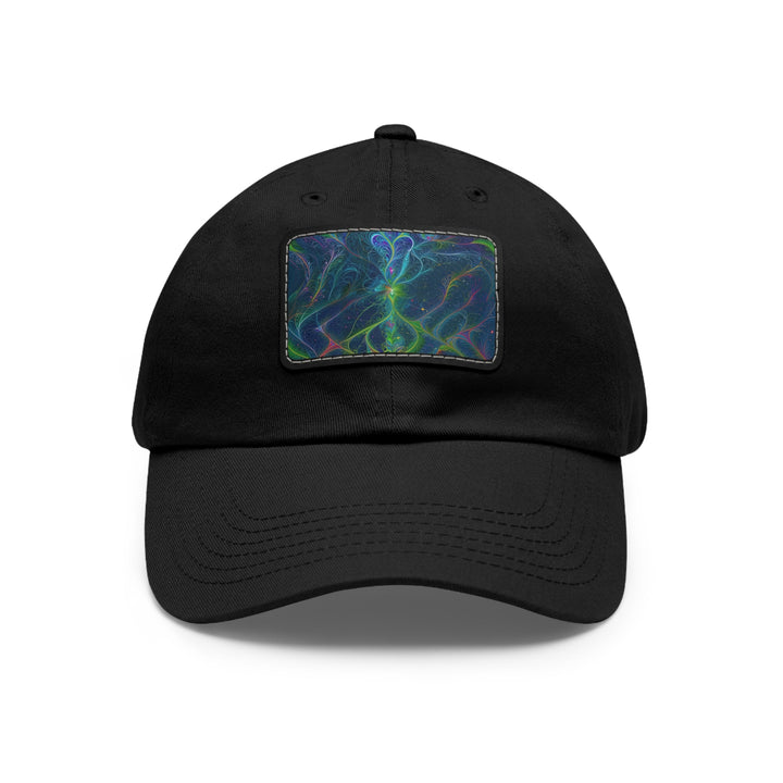 Vibrant Fractal Blossom - Dad Hat - Hats - g(0D·IO) - Black / Black patch - Rectangle - One size