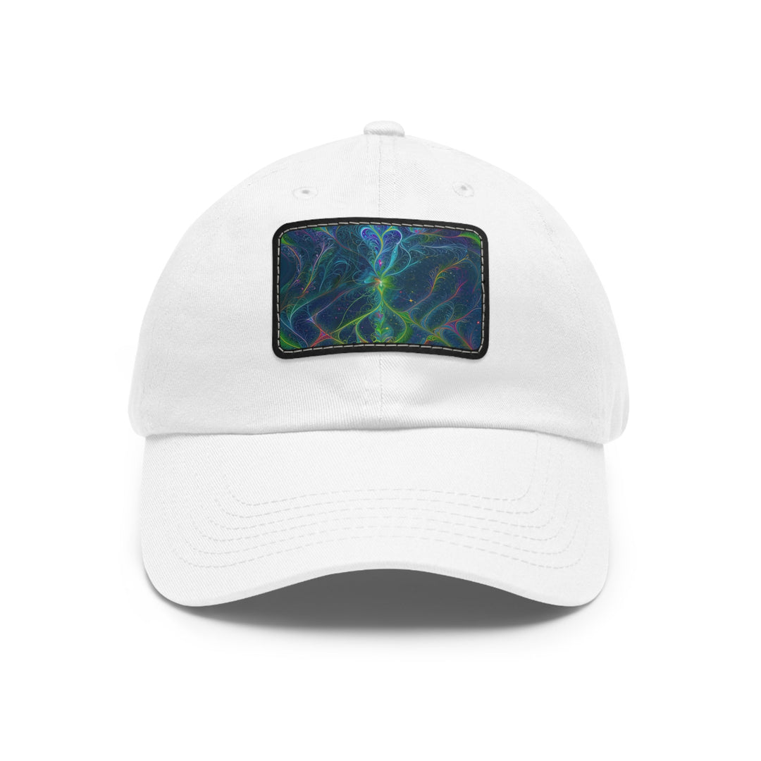 Vibrant Fractal Blossom - Dad Hat - Hats - g(0D·IO) - White / Black patch - Rectangle - One size