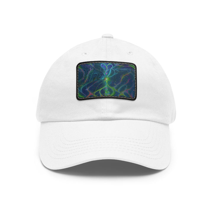 Vibrant Fractal Blossom - Dad Hat - Hats - g(0D·IO) - White / Black patch - Rectangle - One size