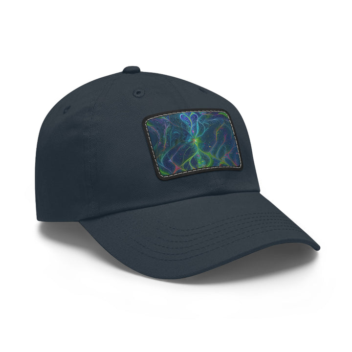 Vibrant Fractal Blossom - Dad Hat - Hats - g(0D·IO) - White / Black patch - Rectangle - One size