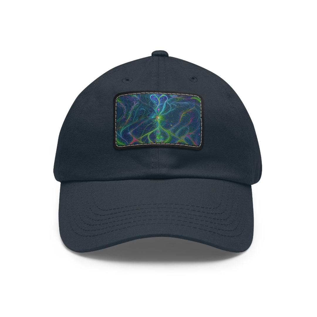 Vibrant Fractal Blossom - Dad Hat - Hats - g(0D·IO) - Navy / Black patch - Rectangle - One size