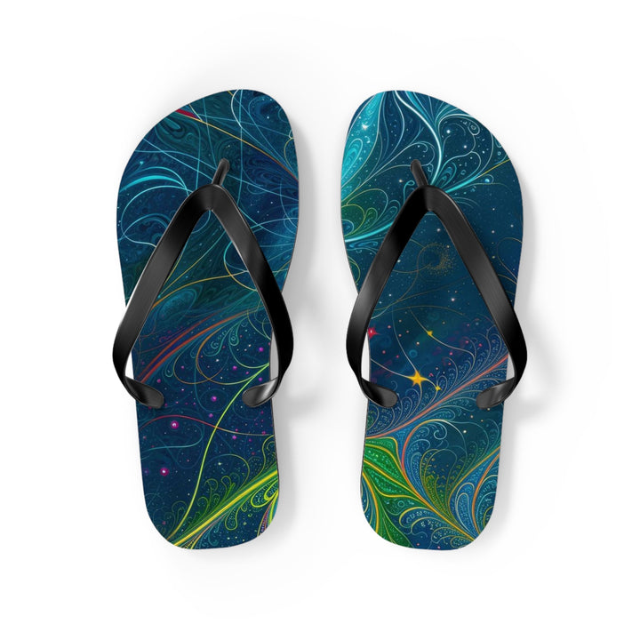 Vibrant Fractal Blossom - Flip Flops - Shoes - g(0D·IO) - M - Black sole -