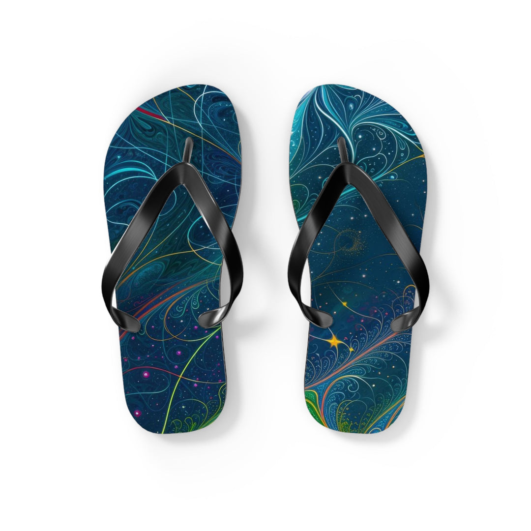 Vibrant Fractal Blossom - Flip Flops - Shoes - g(0D·IO) - S - Black sole -