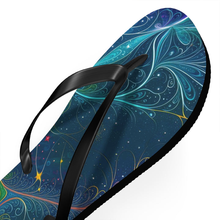 Vibrant Fractal Blossom - Flip Flops - Shoes - g(0D·IO) - XL - Black sole -