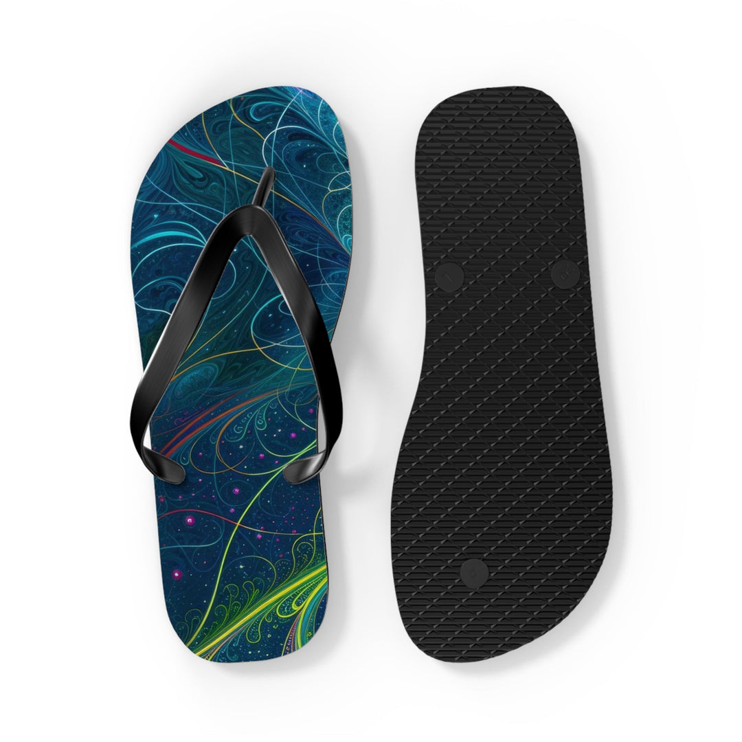 Vibrant Fractal Blossom - Flip Flops - Shoes - g(0D·IO) - XL - Black sole -