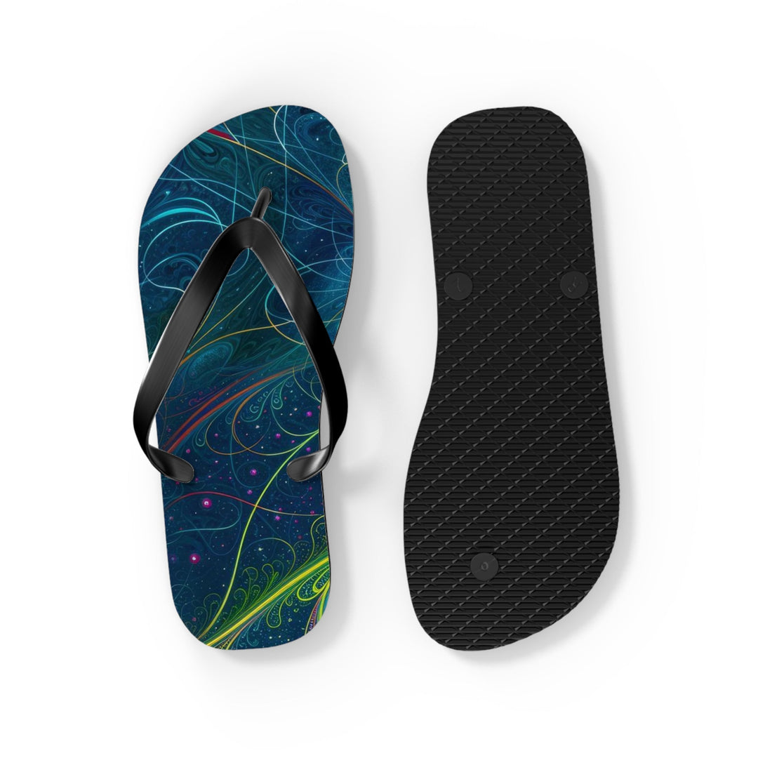 Vibrant Fractal Blossom - Flip Flops - Shoes - g(0D·IO) - XL - Black sole -