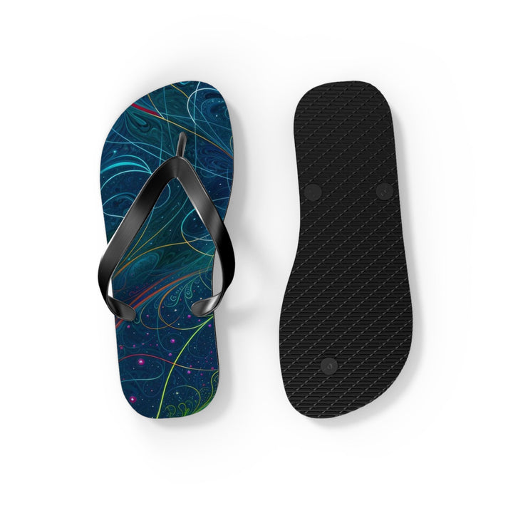 Vibrant Fractal Blossom - Flip Flops - Shoes - g(0D·IO) - XL - Black sole -