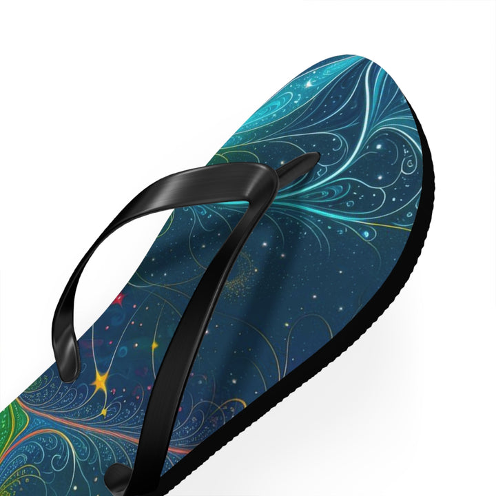 Vibrant Fractal Blossom - Flip Flops - Shoes - g(0D·IO) - XL - Black sole -