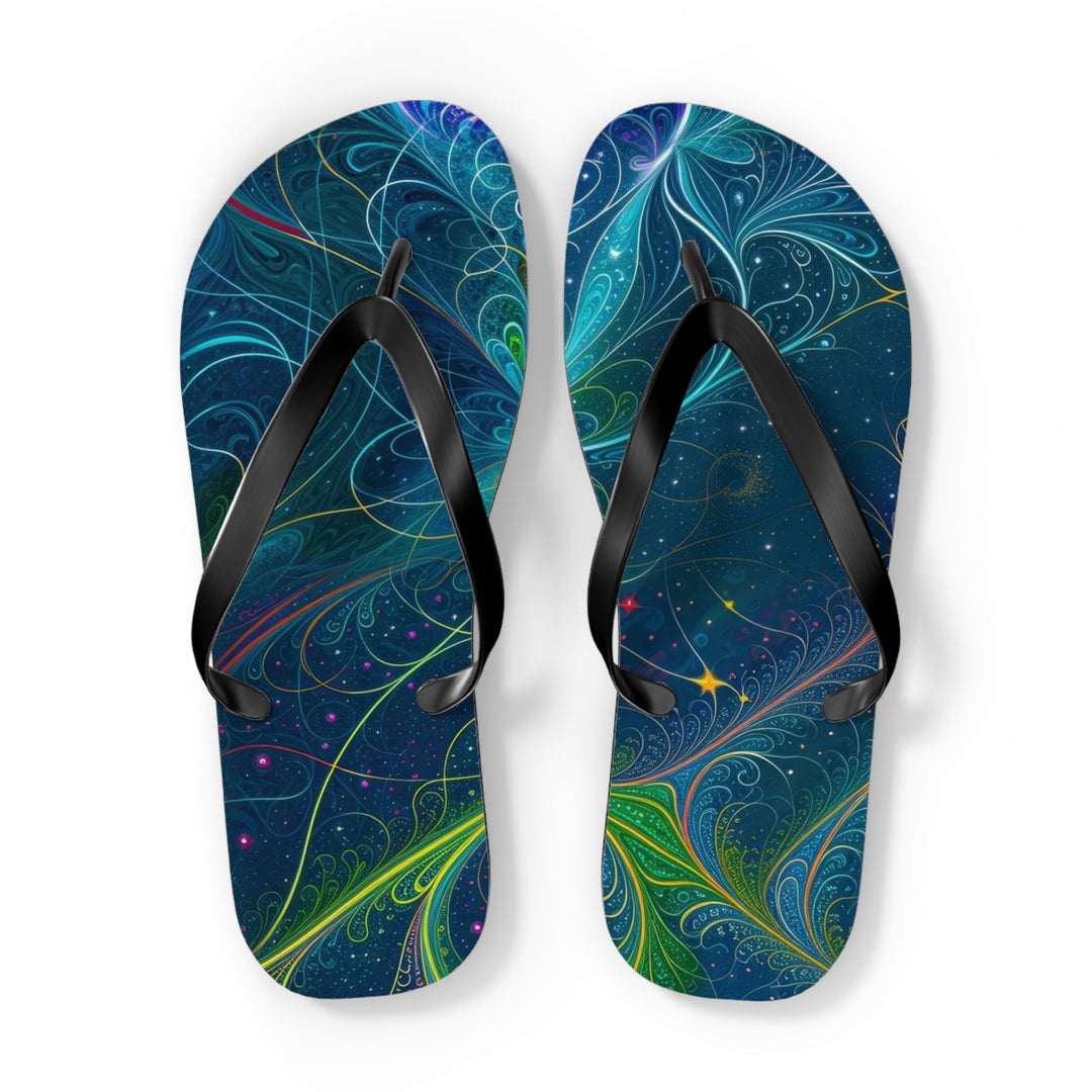 Vibrant Fractal Blossom - Flip Flops - Shoes - g(0D·IO) - XL - Black sole -