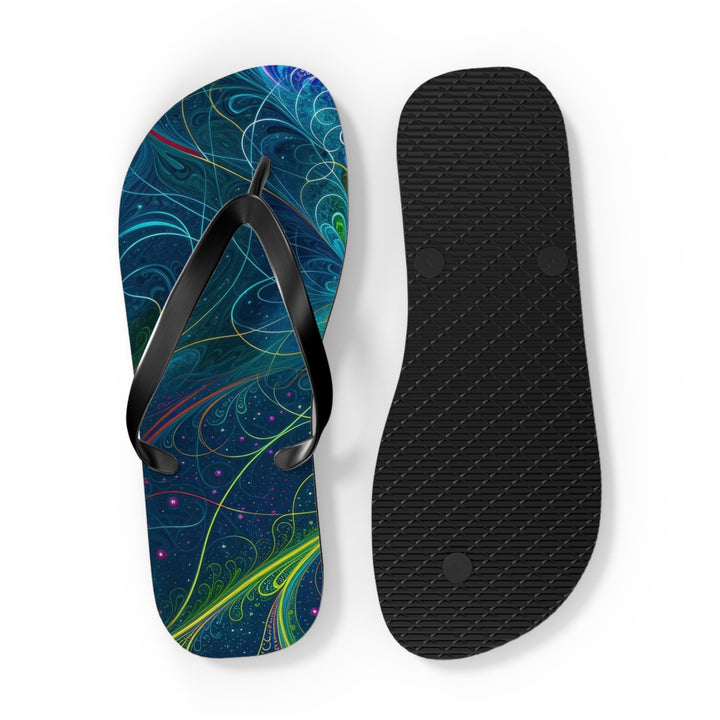 Vibrant Fractal Blossom - Flip Flops - Shoes - g(0D·IO) - XL - Black sole -