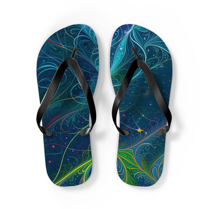 Vibrant Fractal Blossom - Flip Flops - Shoes - g(0D·IO) - L - Black sole -