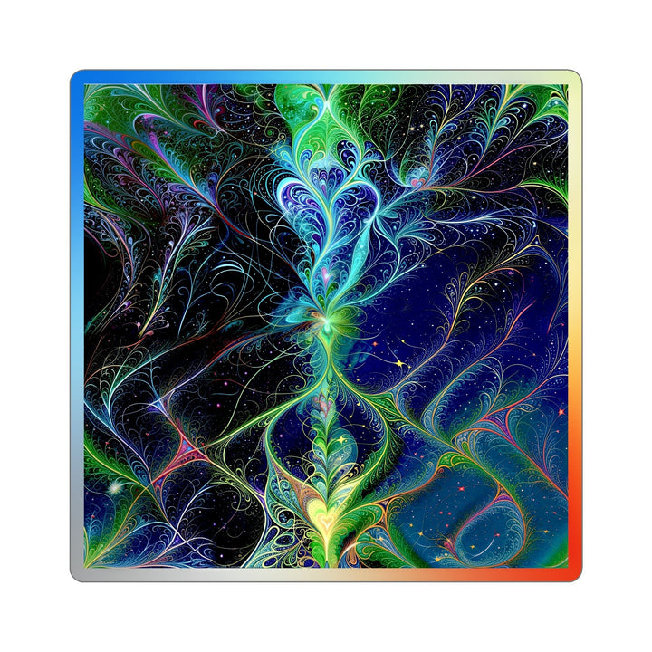 Vibrant Fractal Blossom - Holographic Die-Cut Sticker - Paper products - g(0D·IO) - 6" × 6" - Die-Cut - Holographic