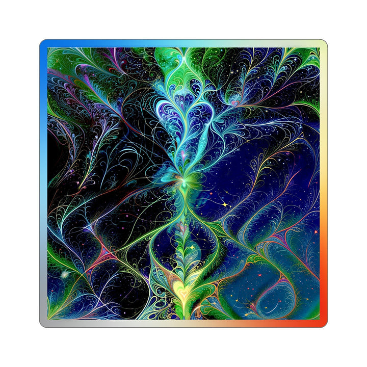 Vibrant Fractal Blossom - Holographic Die-Cut Sticker - Paper products - g(0D·IO) - 4" × 4" - Die-Cut - Holographic