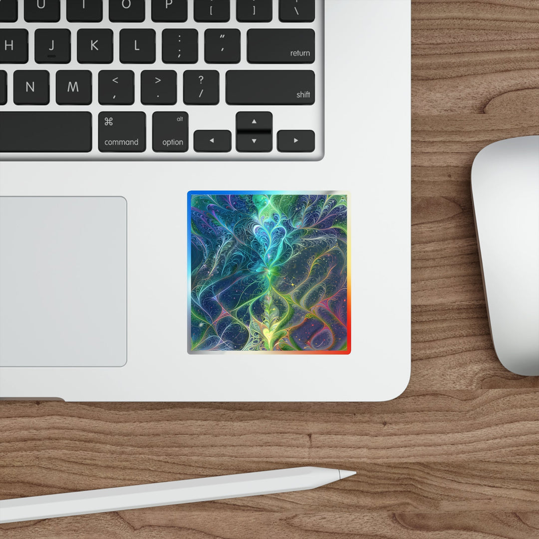 Vibrant Fractal Blossom - Holographic Die-Cut Sticker - Paper products - g(0D·IO) - 5" × 5" - Die-Cut - Holographic