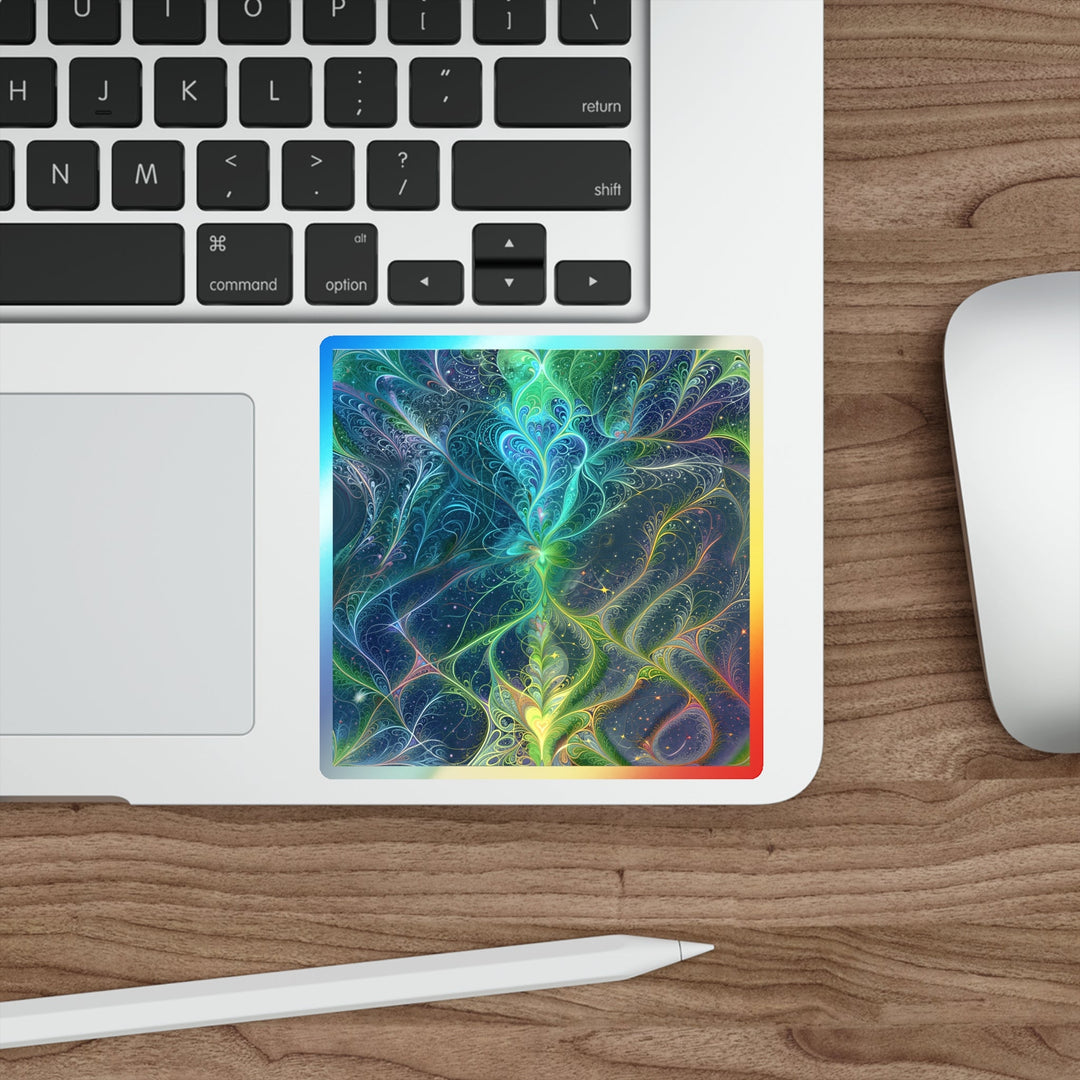 Vibrant Fractal Blossom - Holographic Die-Cut Sticker - Paper products - g(0D·IO) - 5" × 5" - Die-Cut - Holographic