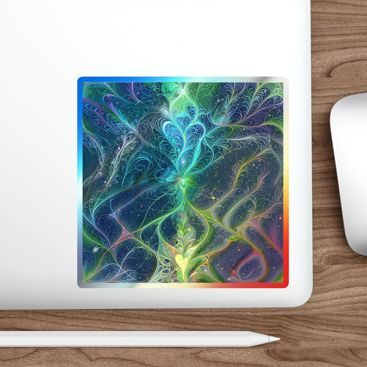 Vibrant Fractal Blossom - Holographic Die-Cut Sticker - Paper products - g(0D·IO) - 5" × 5" - Die-Cut - Holographic