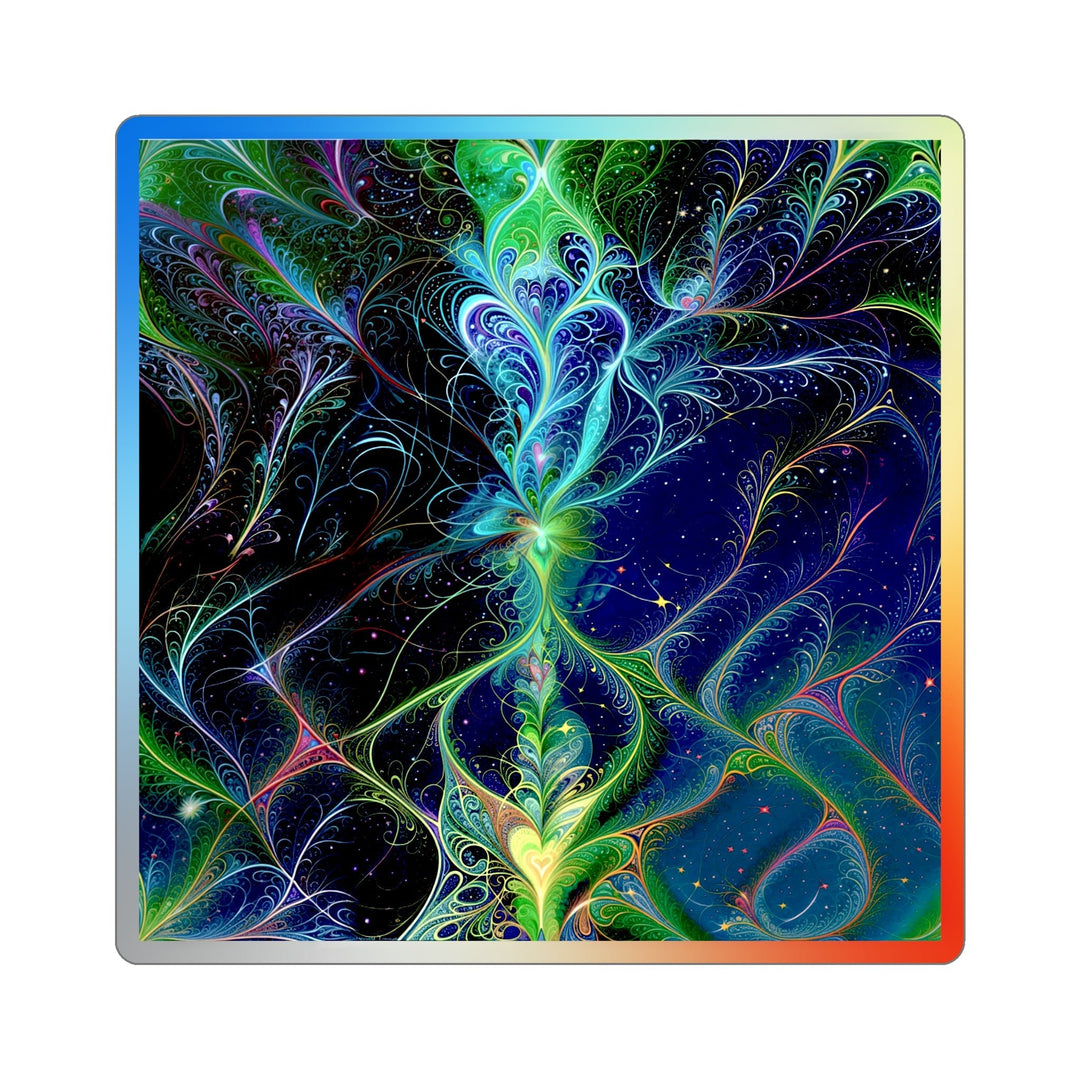 Vibrant Fractal Blossom - Holographic Die-Cut Sticker - Paper products - g(0D·IO) - 3" × 3" - Die-Cut - Holographic