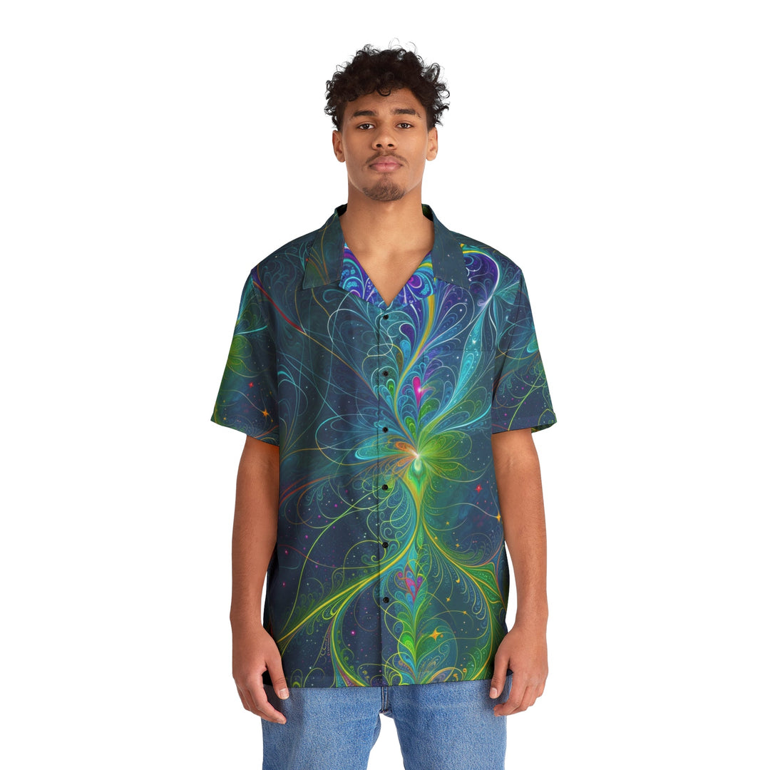 Vibrant Fractal Blossom - Men's Hawaiian Shirt - All Over Prints - g(0D·IO) - S - Black -