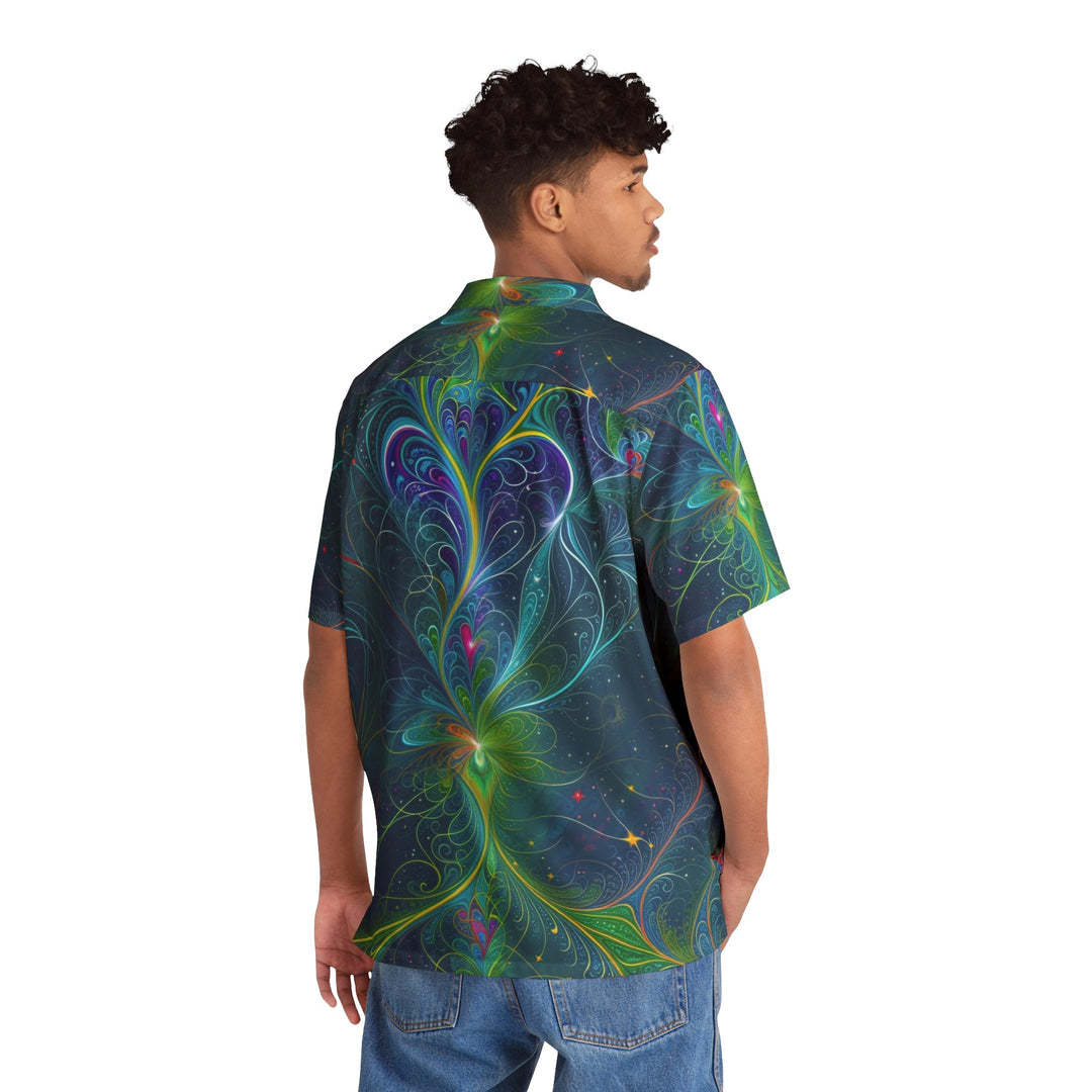 Vibrant Fractal Blossom - Men's Hawaiian Shirt - All Over Prints - g(0D·IO) - S - Black -