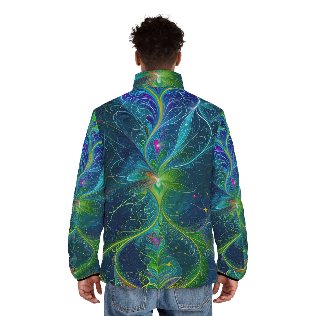 Vibrant Fractal Blossom - Puffer Jacket - All Over Prints - g(0D·IO) - S - Black zipper -