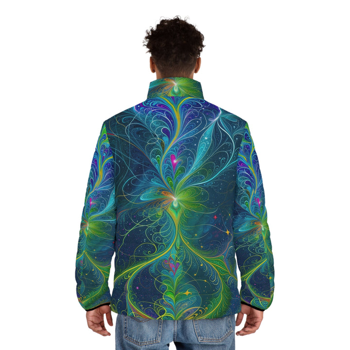 Vibrant Fractal Blossom - Puffer Jacket - All Over Prints - g(0D·IO) - S - Black zipper -