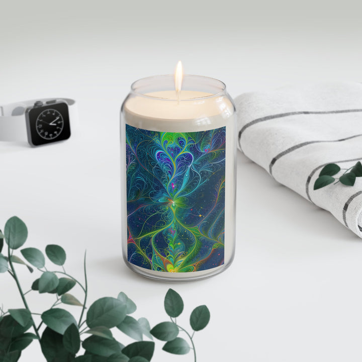Vibrant Fractal Blossom - Scented Candle - Home Decor - g(0D·IO) - Vanilla Bean - 13.75oz -