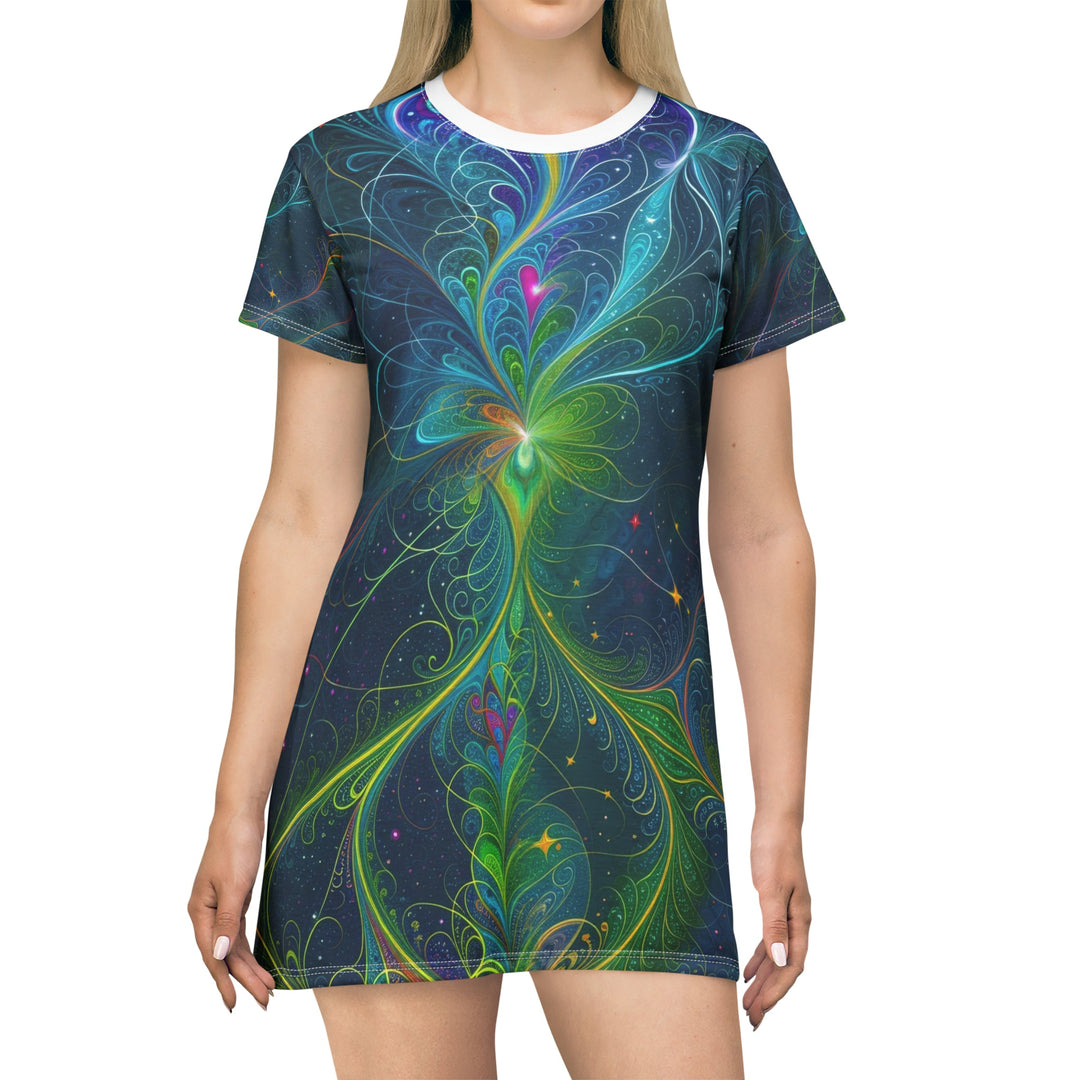 Vibrant Fractal Blossom - T-Shirt Dress - All Over Prints - g(0D·IO) - XS - -