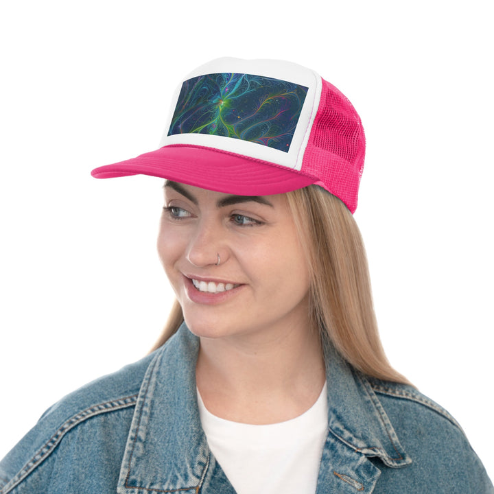 Vibrant Fractal Blossom - Trucker Hat - Hats - g(0D·IO) - Pink - One size -