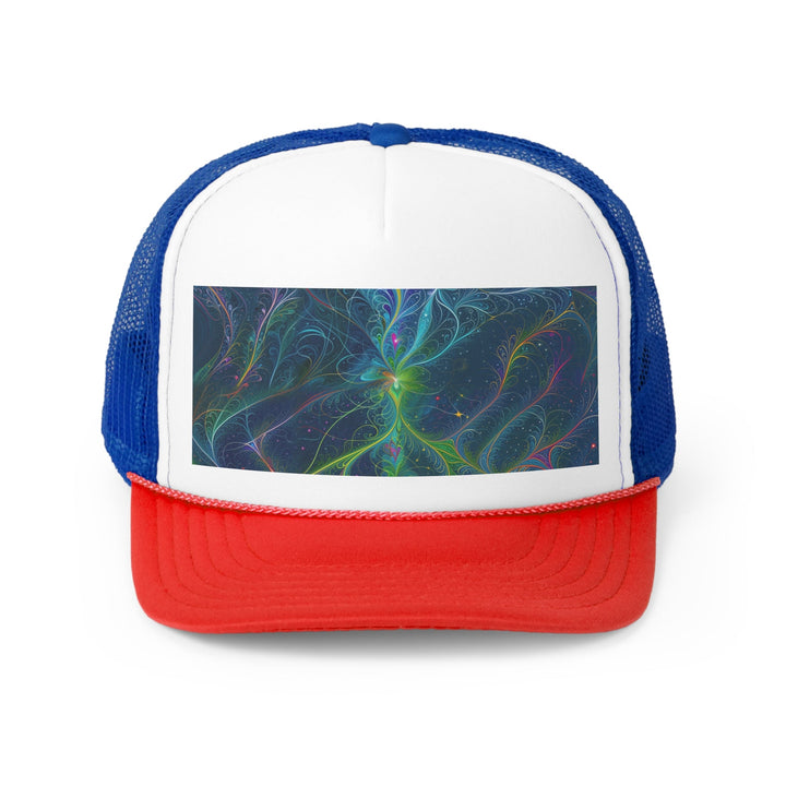 Vibrant Fractal Blossom - Trucker Hat - Hats - g(0D·IO) - Blue/Red - One size -