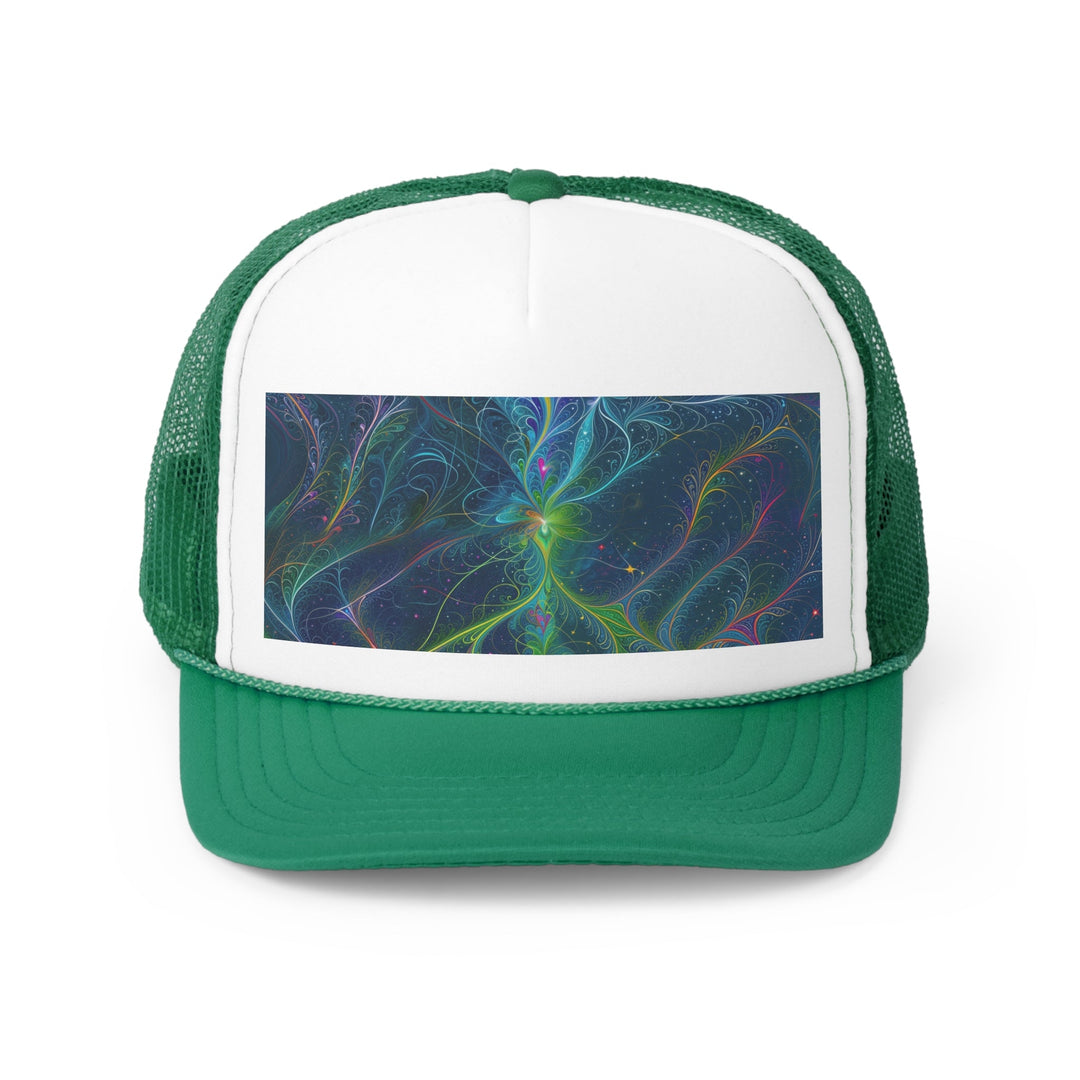 Vibrant Fractal Blossom - Trucker Hat - Hats - g(0D·IO) - Green - One size -