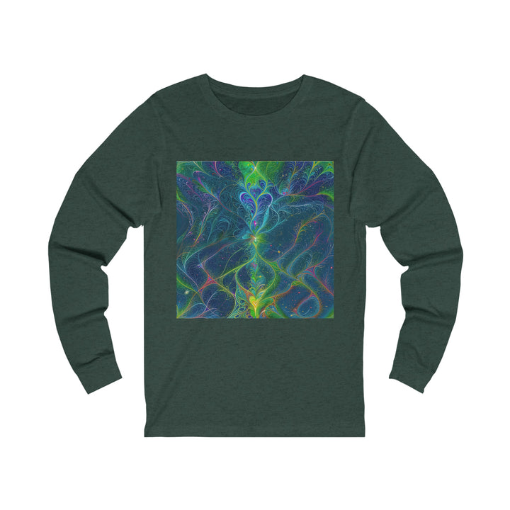 Vibrant Fractal Blossom - Unisex Jersey Long Sleeve Tee - Long-sleeve - g(0D·IO) - S - Heather Forest -