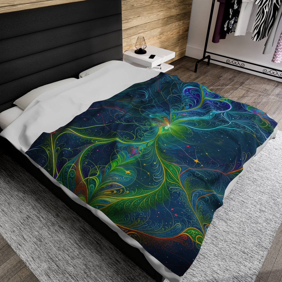 Vibrant Fractal Blossom - Velveteen Plush Blanket - All Over Prints - g(0D·IO) - 60" × 80" - -