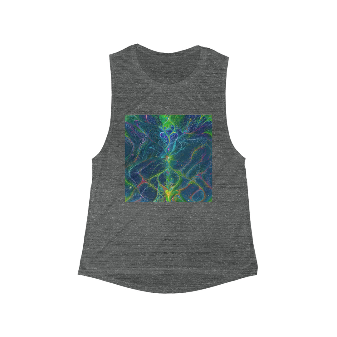 Vibrant Fractal Blossom - Women's Flowy Scoop Muscle Tank - Tank Top - g(0D·IO) - S - Asphalt Slub -