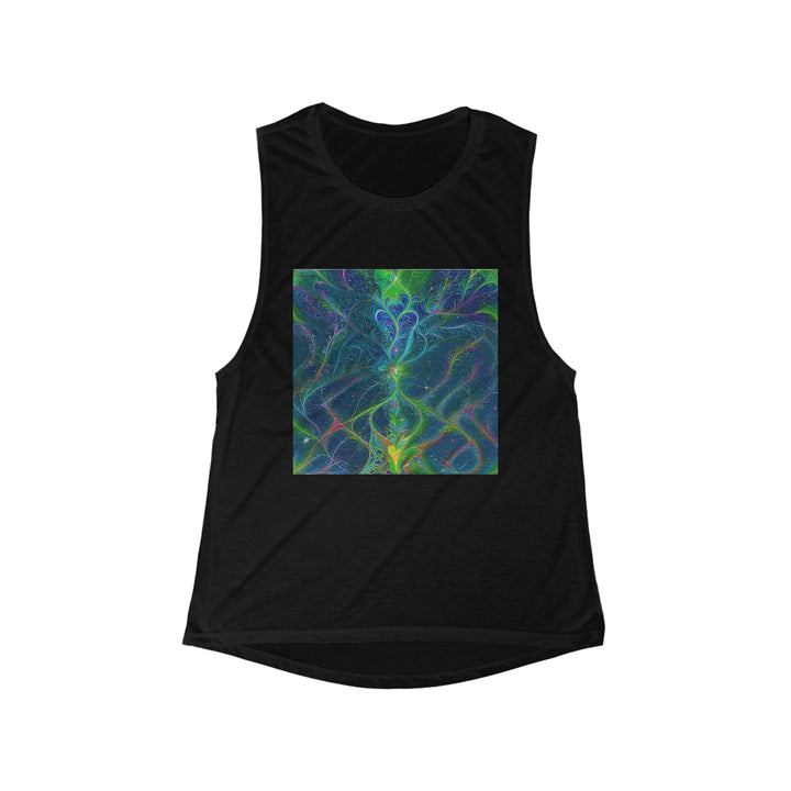 Vibrant Fractal Blossom - Women's Flowy Scoop Muscle Tank - Tank Top - g(0D·IO) - S - Black -