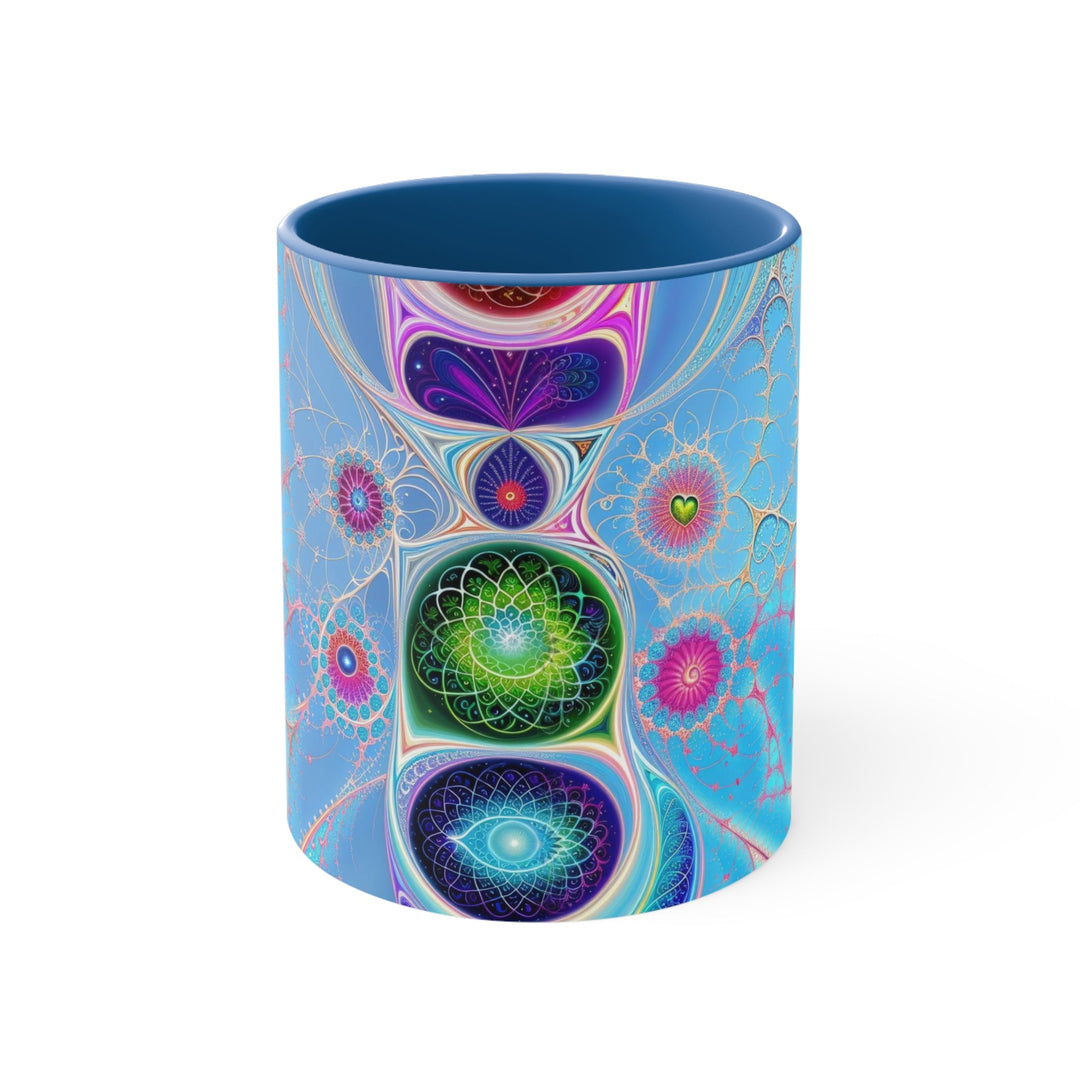 Vibrant Fractal Blossoms - Accent Coffee Mug - Mug - g(0D·IO) - Blue - 11oz -