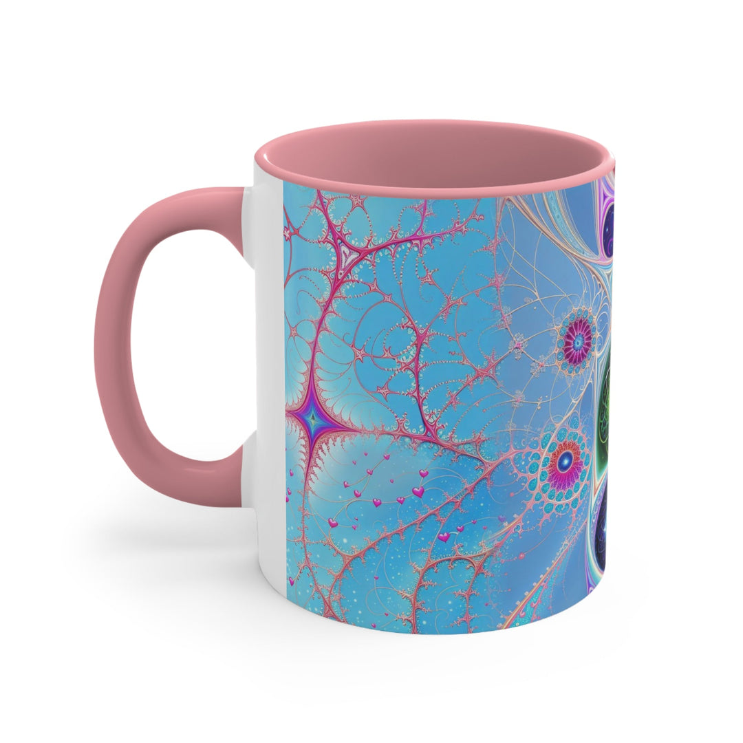 Vibrant Fractal Blossoms - Accent Coffee Mug - Mug - g(0D·IO) - Pink - 11oz -