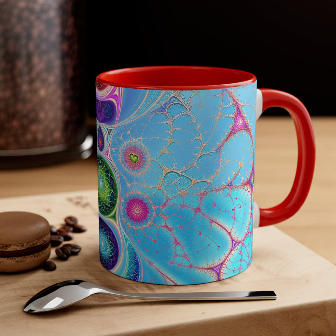 Vibrant Fractal Blossoms - Accent Coffee Mug - Mug - g(0D·IO) - Pink - 11oz -