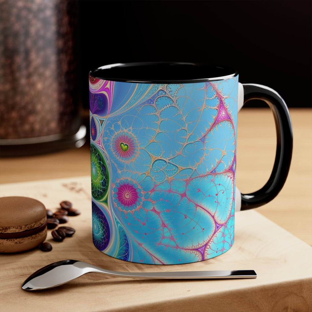 Vibrant Fractal Blossoms - Accent Coffee Mug - Mug - g(0D·IO) - Pink - 11oz -