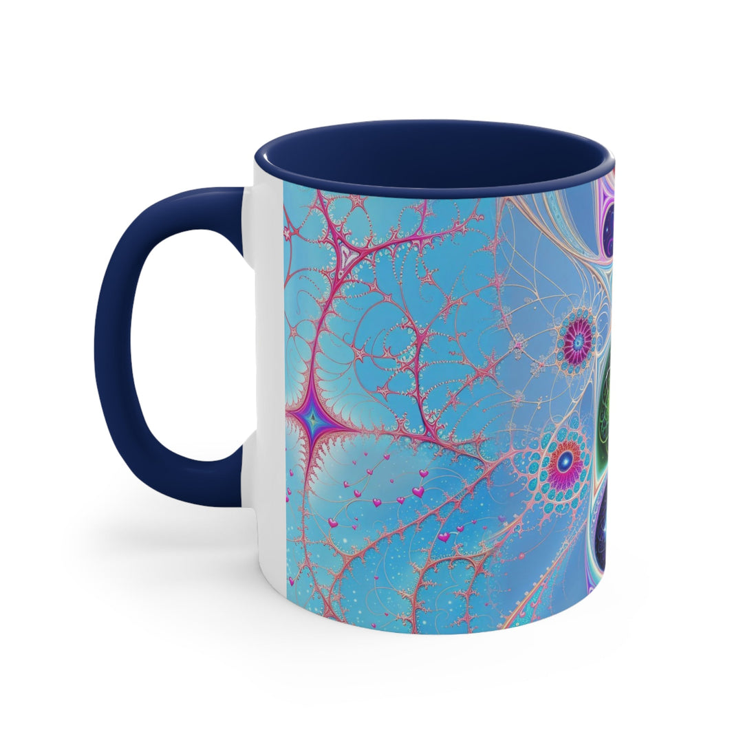 Vibrant Fractal Blossoms - Accent Coffee Mug - Mug - g(0D·IO) - Pink - 11oz -