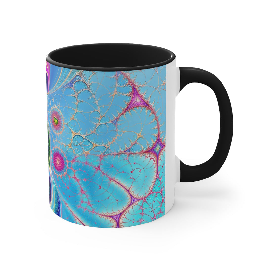 Vibrant Fractal Blossoms - Accent Coffee Mug - Mug - g(0D·IO) - Pink - 11oz -