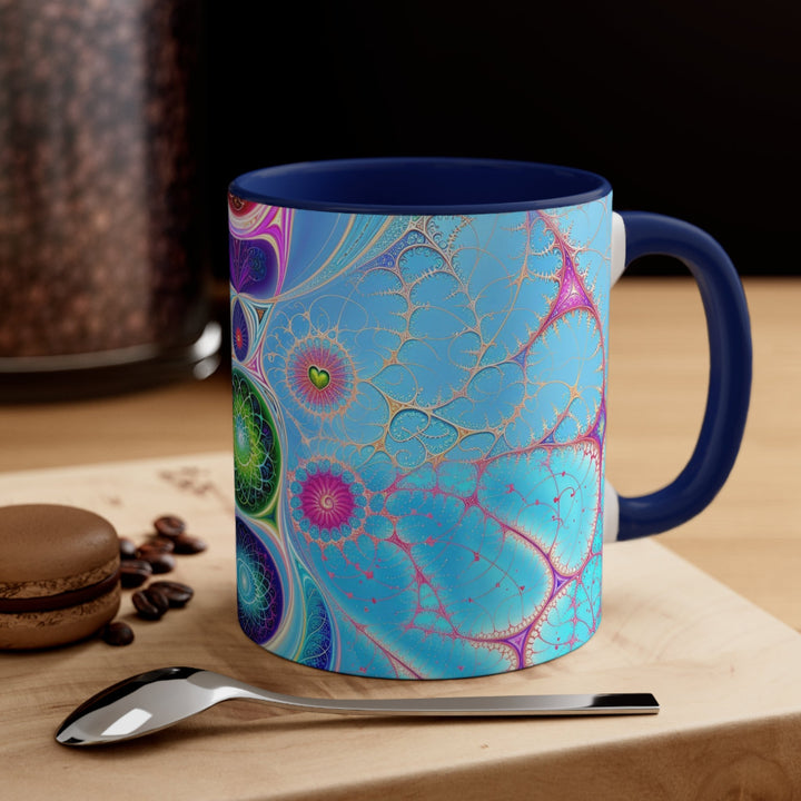 Vibrant Fractal Blossoms - Accent Coffee Mug - Mug - g(0D·IO) - Pink - 11oz -