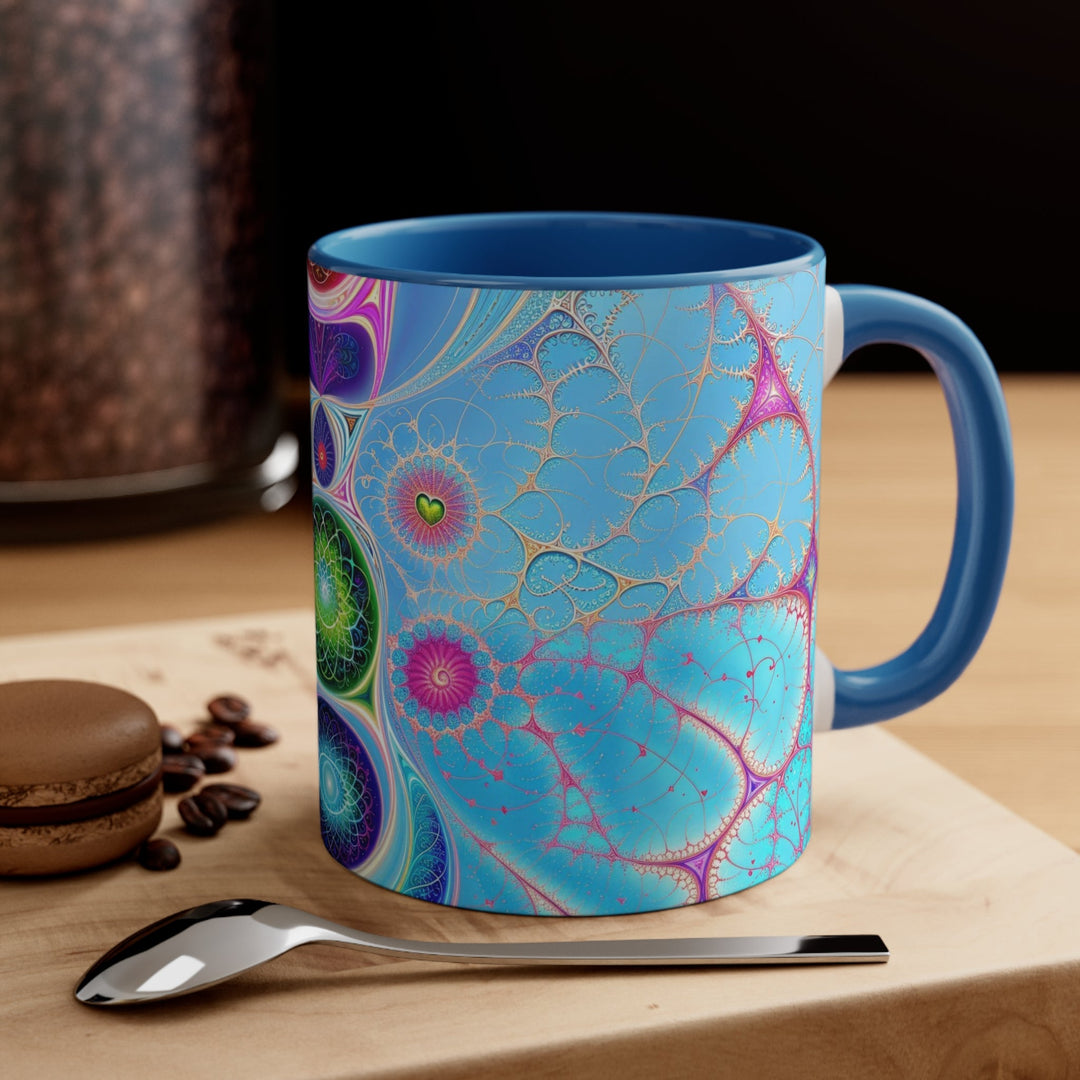 Vibrant Fractal Blossoms - Accent Coffee Mug - Mug - g(0D·IO) - Pink - 11oz -