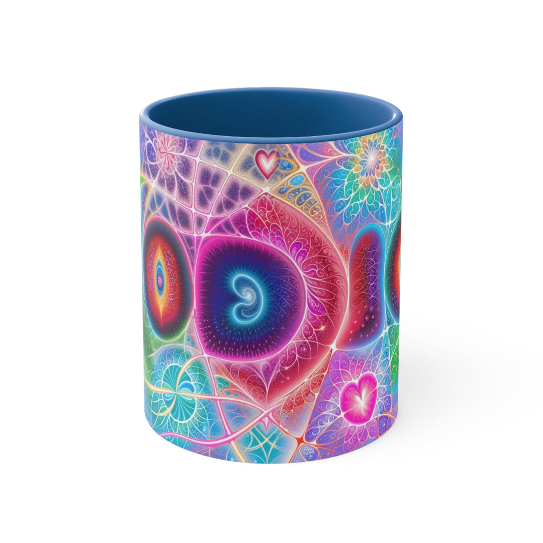 Vibrant Fractal Blossoms - Accent Coffee Mug - Mug - g(0D·IO) - Blue - 11oz -