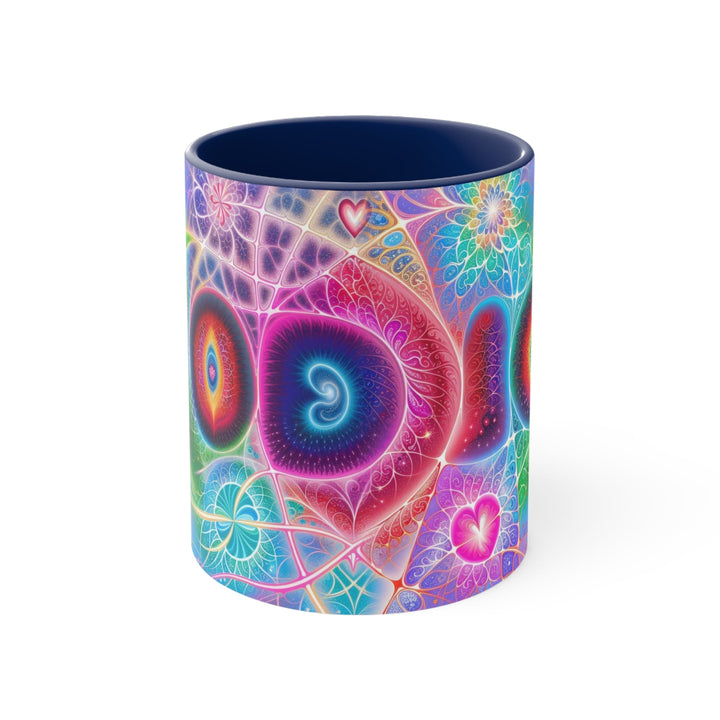 Vibrant Fractal Blossoms - Accent Coffee Mug - Mug - g(0D·IO) - Navy - 11oz -